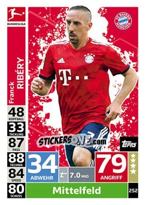 Sticker Franck Ribéry - German Fussball Bundesliga 2018-2019. Match Attax n. 252 - Topps