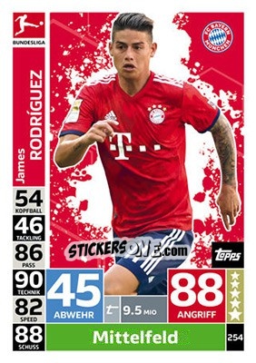 Sticker James Rodríguez - German Fussball Bundesliga 2018-2019. Match Attax n. 254 - Topps