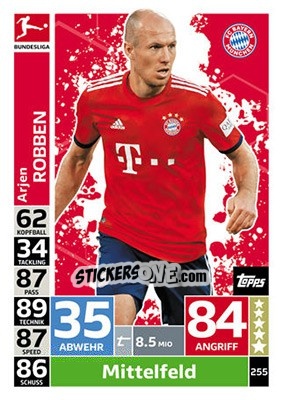 Sticker Arjen Robben - German Fussball Bundesliga 2018-2019. Match Attax n. 255 - Topps