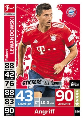 Sticker Robert Lewandowski - German Fussball Bundesliga 2018-2019. Match Attax n. 256 - Topps
