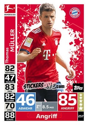Sticker Thomas Müller - German Fussball Bundesliga 2018-2019. Match Attax n. 257 - Topps