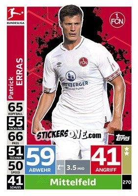 Sticker Patrick Erras - German Fussball Bundesliga 2018-2019. Match Attax - Topps