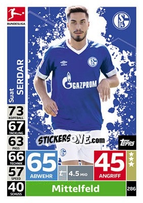 Sticker Suat Serdar - German Fussball Bundesliga 2018-2019. Match Attax n. 286 - Topps