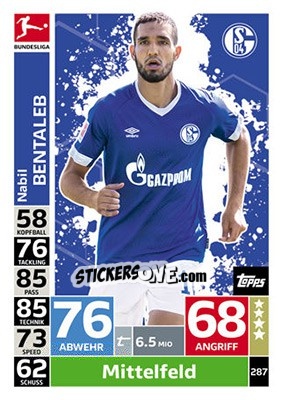 Sticker Nabil Bentaleb - German Fussball Bundesliga 2018-2019. Match Attax n. 287 - Topps