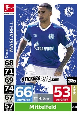 Sticker Omar Mascarell - German Fussball Bundesliga 2018-2019. Match Attax n. 288 - Topps