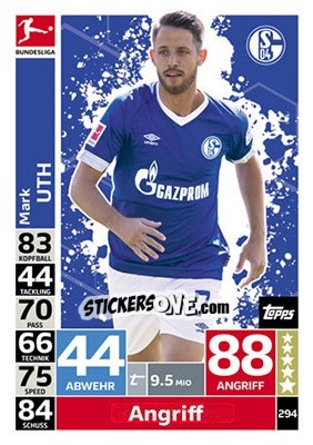Sticker Mark Uth - German Fussball Bundesliga 2018-2019. Match Attax n. 294 - Topps