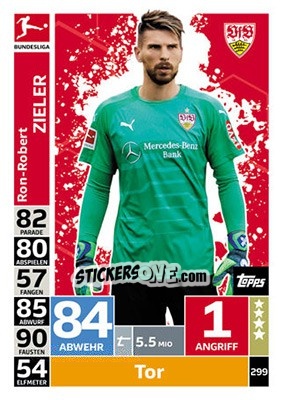 Sticker Ron-Robert Zieler - German Fussball Bundesliga 2018-2019. Match Attax n. 299 - Topps