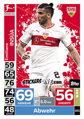 Sticker Emiliano Insúa - German Fussball Bundesliga 2018-2019. Match Attax n. 301 - Topps