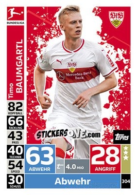 Sticker Timo Baumgartl - German Fussball Bundesliga 2018-2019. Match Attax n. 304 - Topps