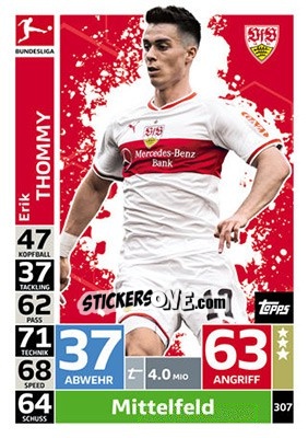 Sticker Erik Thommy - German Fussball Bundesliga 2018-2019. Match Attax - Topps