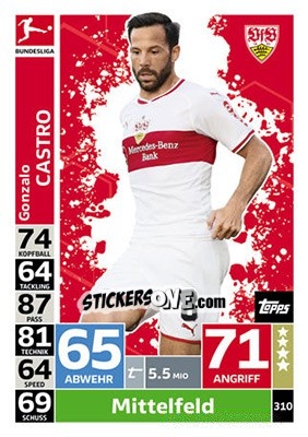 Sticker Gonzalo Castro - German Fussball Bundesliga 2018-2019. Match Attax n. 310 - Topps