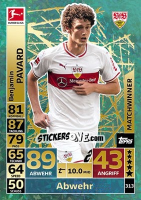 Sticker Benjamin Pavard - German Fussball Bundesliga 2018-2019. Match Attax n. 313 - Topps