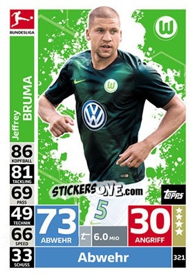 Figurina Jeffrey Bruma - German Fussball Bundesliga 2018-2019. Match Attax - Topps