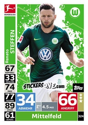 Sticker Renato Steffen - German Fussball Bundesliga 2018-2019. Match Attax n. 324 - Topps