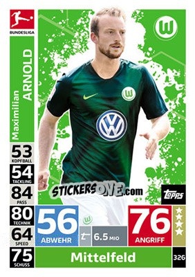 Sticker Maximilian Arnold - German Fussball Bundesliga 2018-2019. Match Attax n. 326 - Topps