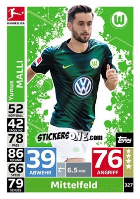 Sticker Yunus Malli - German Fussball Bundesliga 2018-2019. Match Attax n. 327 - Topps