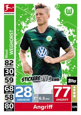 Sticker Wout Weghorst - German Fussball Bundesliga 2018-2019. Match Attax n. 329 - Topps