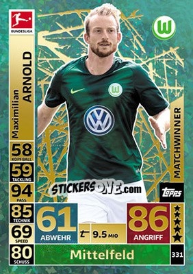 Sticker Maximilian Arnold - German Fussball Bundesliga 2018-2019. Match Attax n. 331 - Topps