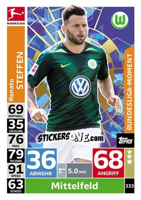 Sticker Renato Steffen - German Fussball Bundesliga 2018-2019. Match Attax n. 333 - Topps