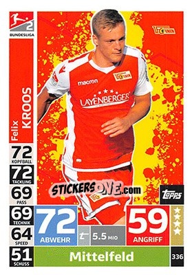 Sticker Felix Kroos - German Fussball Bundesliga 2018-2019. Match Attax - Topps