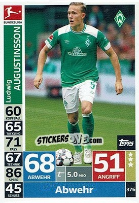 Sticker Ludwig Augustinsson - German Fussball Bundesliga 2018-2019. Match Attax n. 376 - Topps