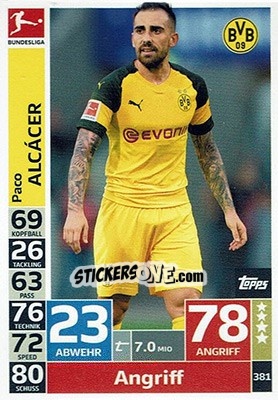 Cromo Paco Alcácer - German Fussball Bundesliga 2018-2019. Match Attax - Topps