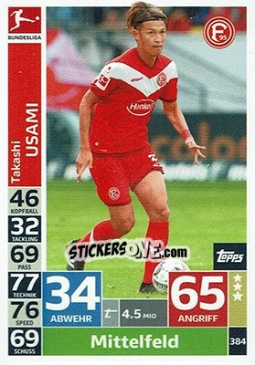 Sticker Takashi Usami - German Fussball Bundesliga 2018-2019. Match Attax n. 384 - Topps
