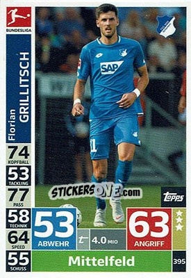 Sticker Florian Grillitsch - German Fussball Bundesliga 2018-2019. Match Attax n. 395 - Topps
