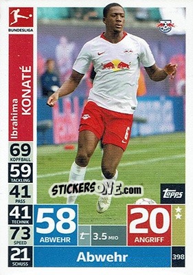 Sticker Ibrahima Konaté - German Fussball Bundesliga 2018-2019. Match Attax n. 398 - Topps