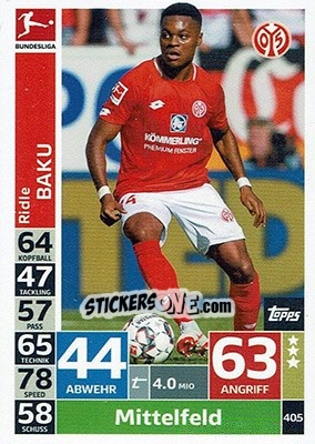 Sticker Ridle Baku - German Fussball Bundesliga 2018-2019. Match Attax n. 405 - Topps