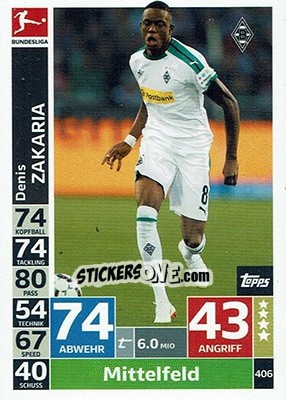 Sticker Denis Zakaria - German Fussball Bundesliga 2018-2019. Match Attax - Topps