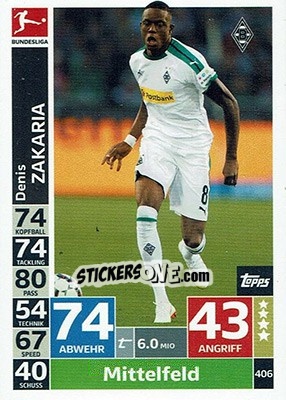 Sticker Denis Zakaria - German Fussball Bundesliga 2018-2019. Match Attax n. 406 - Topps