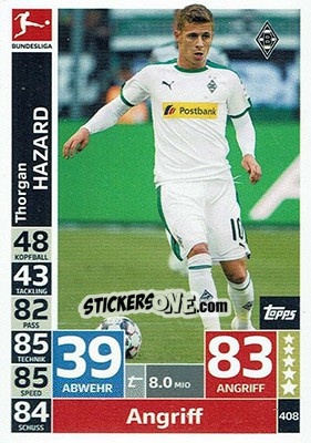 Sticker Thorgan Hazard - German Fussball Bundesliga 2018-2019. Match Attax n. 408 - Topps