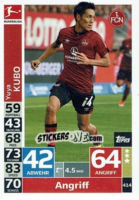 Sticker Yuya Kubo - German Fussball Bundesliga 2018-2019. Match Attax n. 414 - Topps