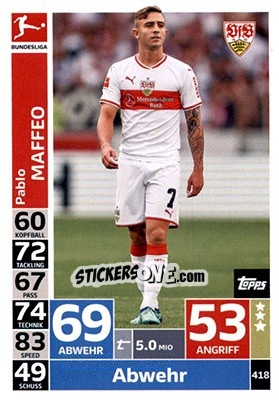 Sticker Pablo Maffeo - German Fussball Bundesliga 2018-2019. Match Attax n. 418 - Topps