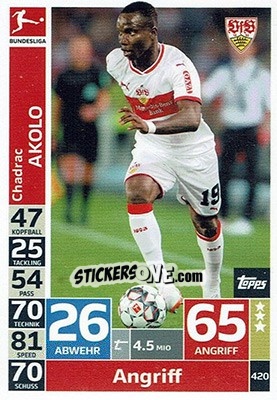 Sticker Chadrac Akolo - German Fussball Bundesliga 2018-2019. Match Attax n. 420 - Topps
