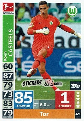 Sticker Koen Casteels - German Fussball Bundesliga 2018-2019. Match Attax n. 421 - Topps