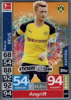 Sticker Marco Reus - German Fussball Bundesliga 2018-2019. Match Attax n. 427 - Topps