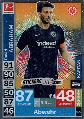 Sticker David Abraham - German Fussball Bundesliga 2018-2019. Match Attax - Topps