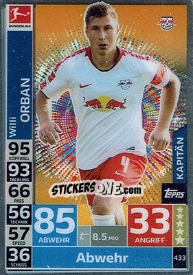 Sticker Willi Orban - German Fussball Bundesliga 2018-2019. Match Attax - Topps
