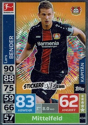 Cromo Lars Bender - German Fussball Bundesliga 2018-2019. Match Attax - Topps