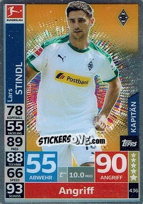 Sticker Lars Stindl - German Fussball Bundesliga 2018-2019. Match Attax n. 436 - Topps