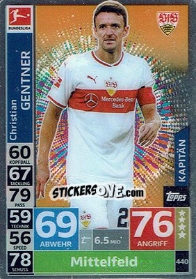 Cromo Christian Gentner - German Fussball Bundesliga 2018-2019. Match Attax - Topps