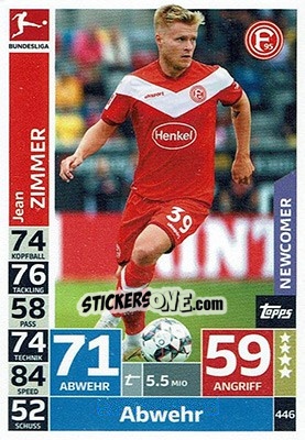 Sticker Jean Zimmer - German Fussball Bundesliga 2018-2019. Match Attax - Topps