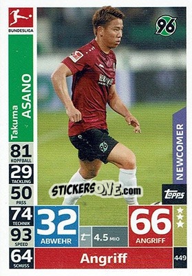 Sticker Takuma Asano - German Fussball Bundesliga 2018-2019. Match Attax n. 449 - Topps