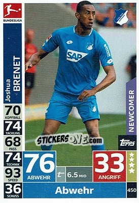 Sticker Joshua Brenet - German Fussball Bundesliga 2018-2019. Match Attax n. 450 - Topps