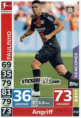 Sticker Paulinho - German Fussball Bundesliga 2018-2019. Match Attax n. 452 - Topps