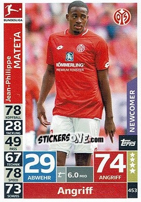Sticker Jean-Philippe Mateta - German Fussball Bundesliga 2018-2019. Match Attax n. 453 - Topps