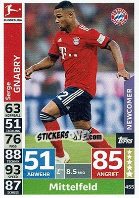 Sticker Serge Gnabry - German Fussball Bundesliga 2018-2019. Match Attax n. 455 - Topps