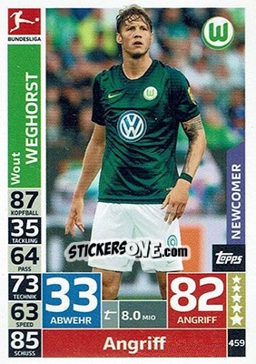Sticker Wout Weghorst - German Fussball Bundesliga 2018-2019. Match Attax n. 459 - Topps